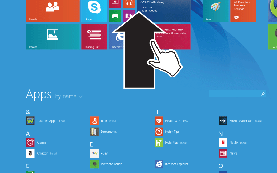 Swipe up from the Start screen