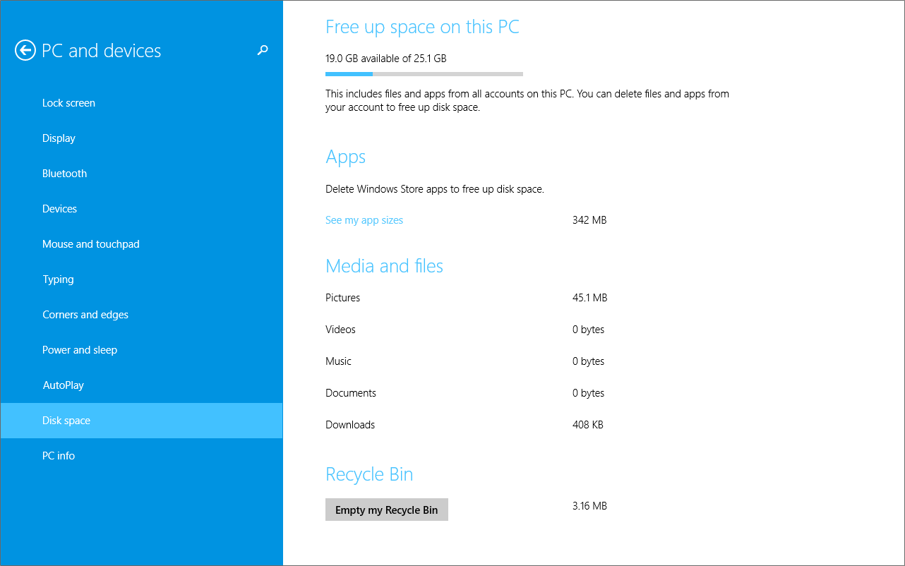 Disk space settings