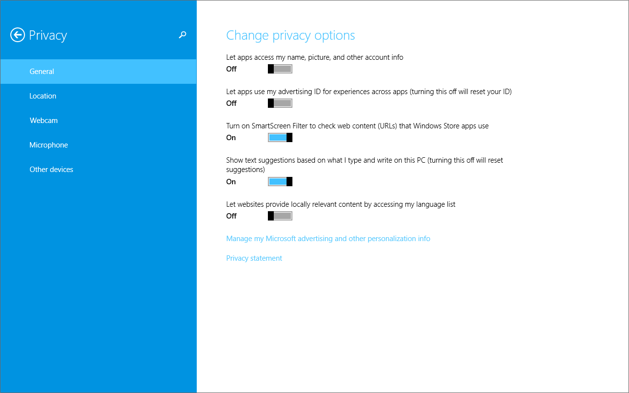General privacy settings