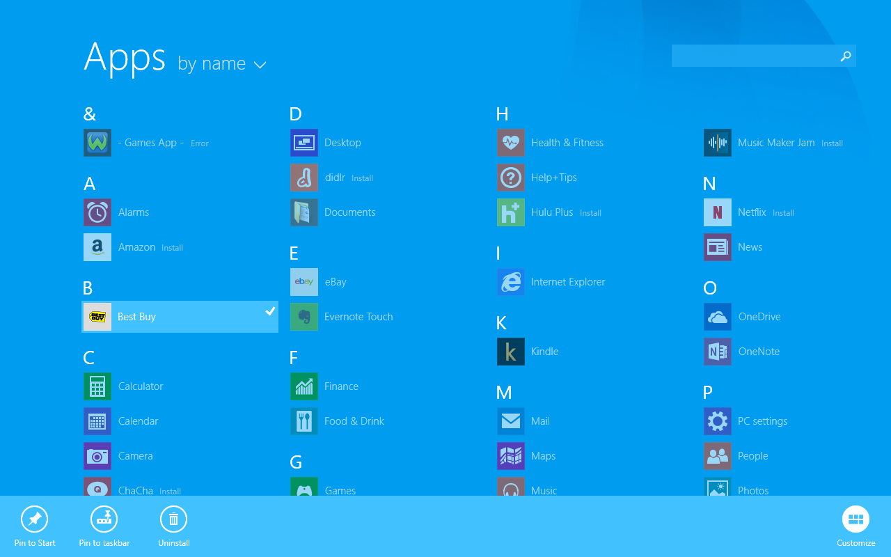 Selected app with menu open